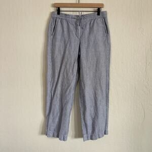 Talbots Linen Straight Wide Leg Railroad Stripe Pants size 8 Blue White Coastal